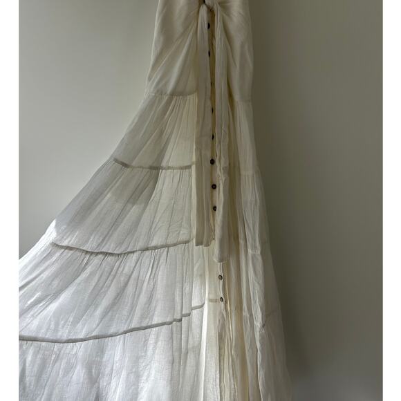 Free People A Little Extra Tie Front Halter Maxi Dress S White Boho Coastal - Picture 5 of 11